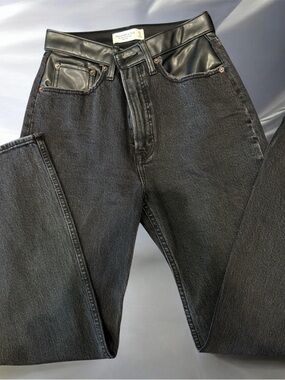 Abercrombie & Fitch Black High-Rise Jeans with Faux Leather Waistband